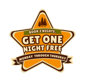 Book 2 Nights Get 1 Night Free camping special available Monday through Thursday